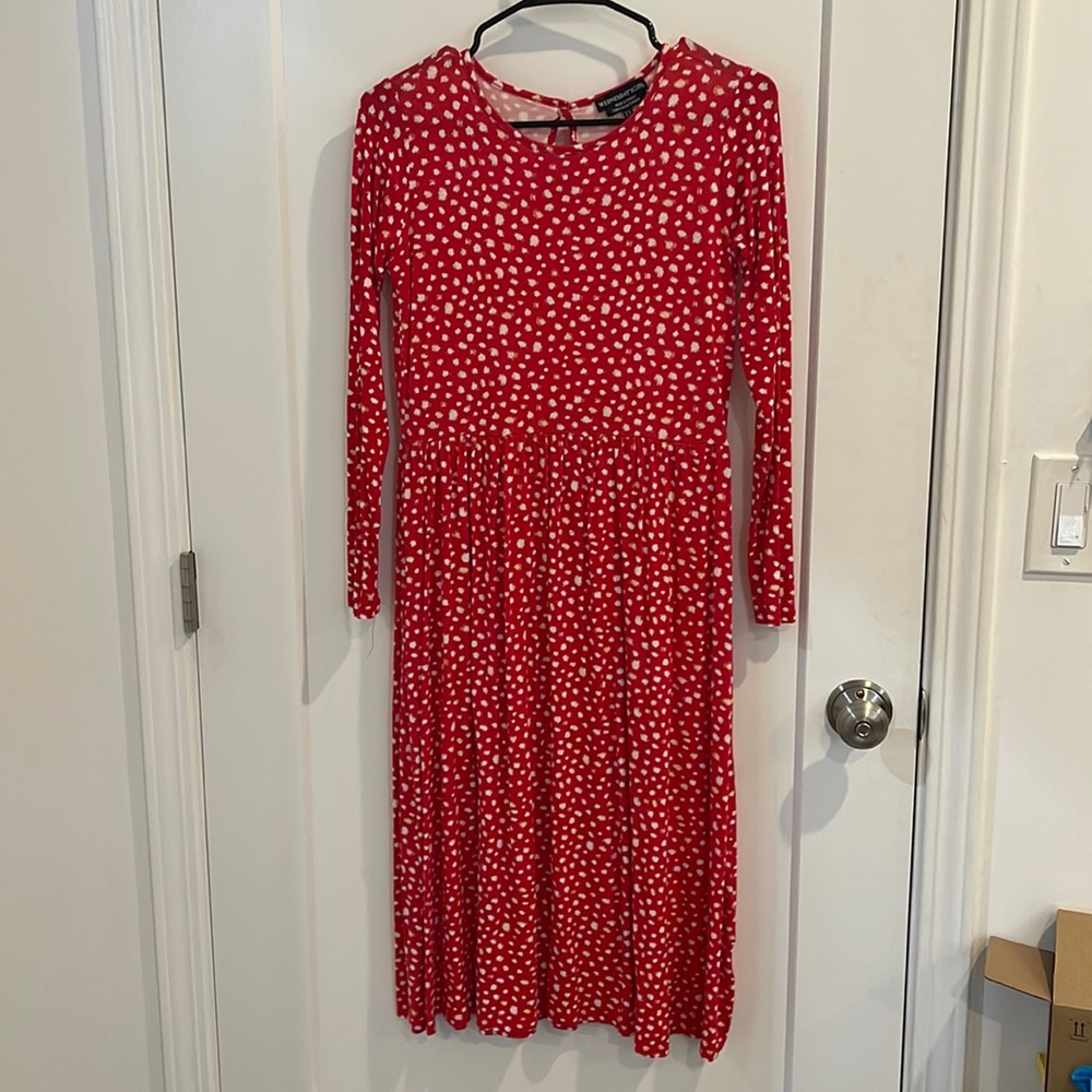 RED MAXI DRESS WITH POLKA DOTS